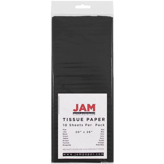 Jam Paper Tissue Paper, 26inH x 20inW x 1/8inD, Black, Pack Of 10 Sheets (Min Order Qty 8) MPN:1152348