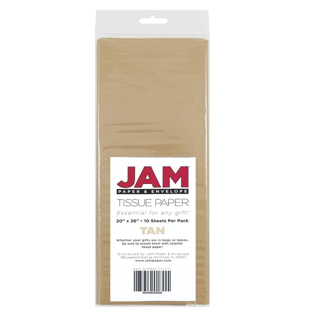 JAM Paper Tissue Paper, 26inH x 20inW x 1/8inD, Tan, Pack Of 10 Sheets (Min Order Qty 9) MPN:1152350