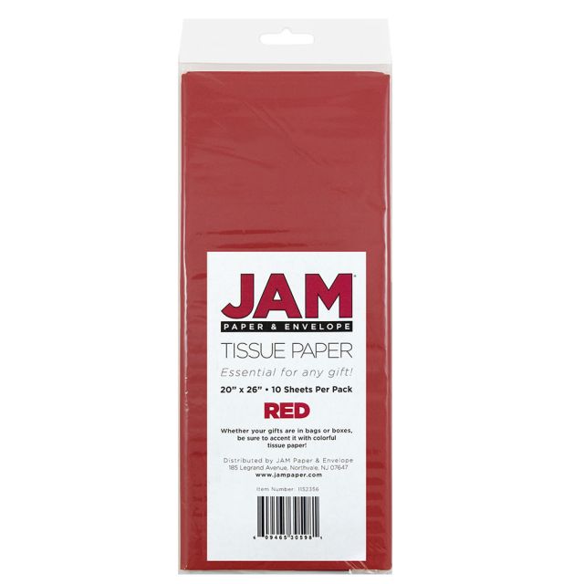 JAM Paper Tissue Paper, 26inH x 20inW x 1/8inD, Red, Pack Of 10 Sheets (Min Order Qty 9) MPN:1152356