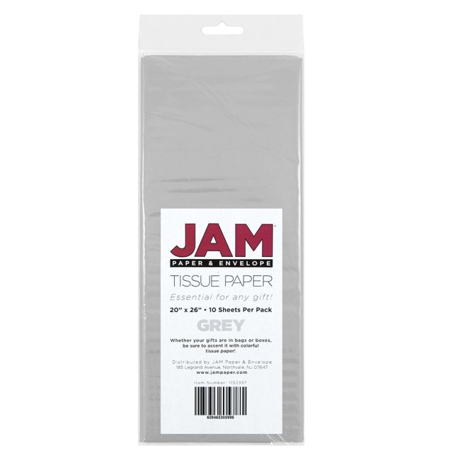 JAM Paper Tissue Paper, 26inH x 20inW x 1/8inD, Gray, Pack Of 10 Sheets (Min Order Qty 9) MPN:1152357