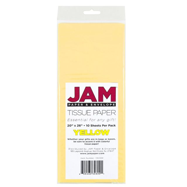JAM Paper Tissue Paper, 26inH x 20inW x 1/8inD, Yellow, Pack Of 10 Sheets (Min Order Qty 8) MPN:1152359