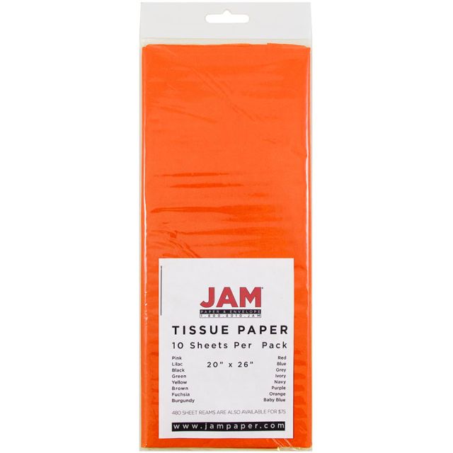 JAM Paper Tissue Paper, 26inH x 20inW x 1/8inD, Orange, Pack Of 10 Sheets (Min Order Qty 8) MPN:1152361