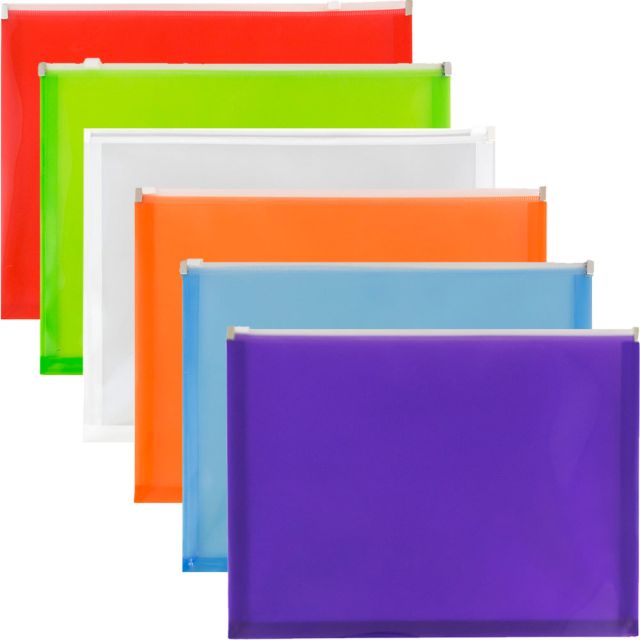 JAM Paper Plastic Envelopes, 9-3/4in x 13in, Zipper Closure, Assorted Colors, Pack Of 6 Envelopes (Min Order Qty 4) MPN:218Z1RLIGRBPORCOD