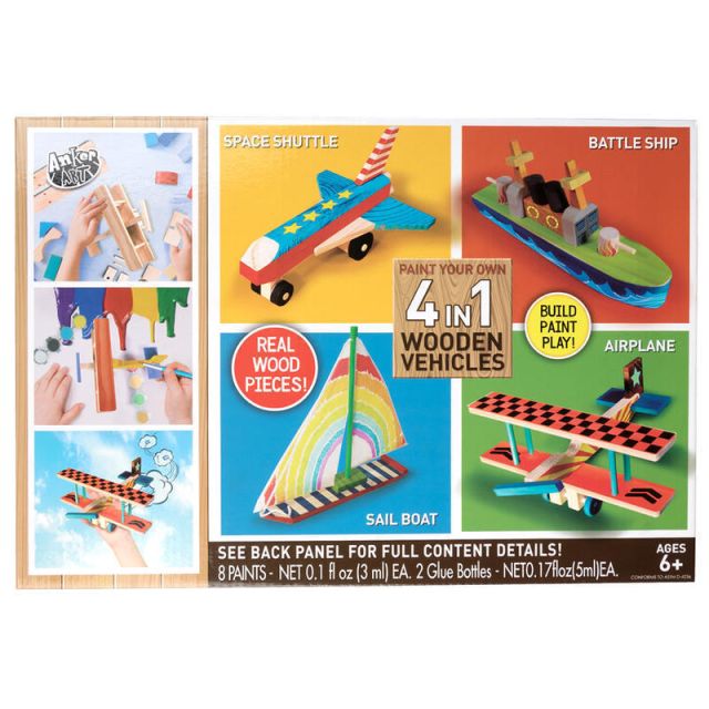 JAM Paper Games, Wooden Vehicle Painting Kit, Set Of 4 Vehicles (Min Order Qty 3) 550006/DOM