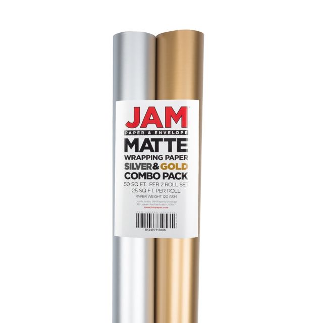 JAM Paper Wrapping Paper, Matte, 25 Sq Ft, Gold & Silver (Min Order Qty 2) MPN:170131846OD