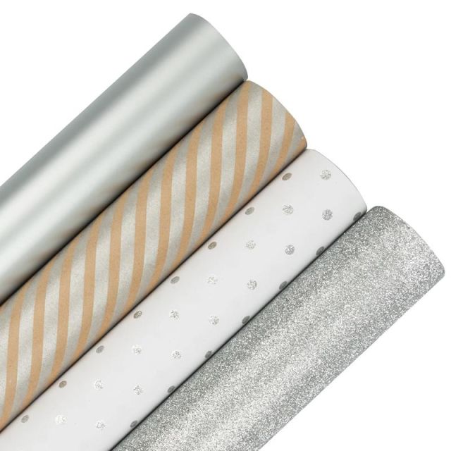 JAM Paper Wrapping Paper, Christmas Silver Assortment, 25 Sq Ft, Pack of 4 Rolls (Min Order Qty 2) MPN:368532534OD