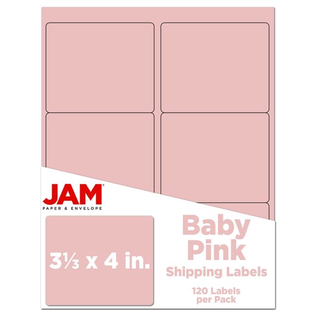 JAM Paper Mailing Address Labels, Rectangle, 3 1/3in x 4in, Baby Pink, Pack Of 120 (Min Order Qty 3) MPN:4052899