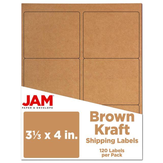 JAM Paper Mailing Address Labels, Rectangle, 3 1/3in x 4in, Brown Kraft, Pack Of 120 (Min Order Qty 4) MPN:4513702