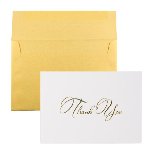 JAM Paper Thank You Card Set, Gold Stardream with Gold Script, Set Of 25 Cards And 25 Envelopes (Min Order Qty 2) MPN:2237719075