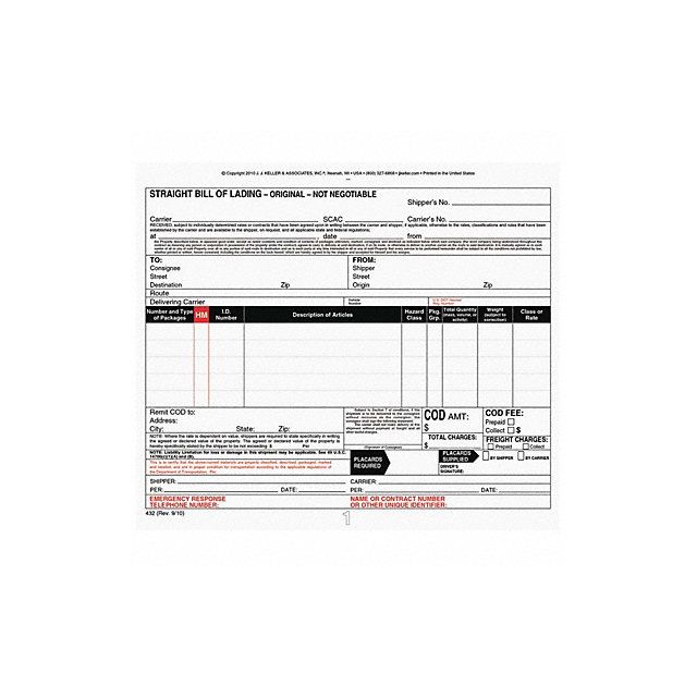 Bill of Lading Forms 3-Part Carbon PK5 MPN:346