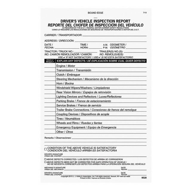Simplified Vehicle Inspection Form MPN:9528