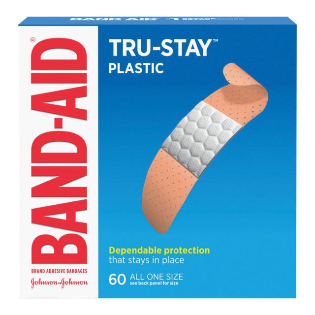 BAND-AID Brand TRU-STAY Plastic Strips Adhesive Bandages, All One Size, Box of 60 (Min Order Qty 17) MPN:5635