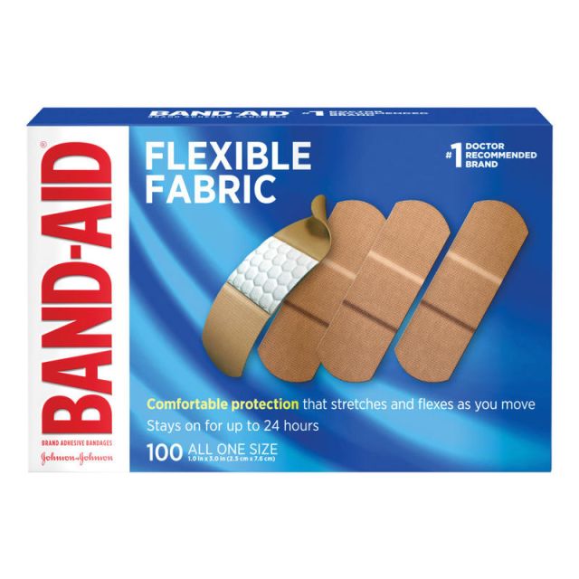Band-Aid Brand Flexible Fabric Adhesive Bandages, All One Size, 1in x 3in, Box of 100 (Min Order Qty 6) MPN:JOJ4444