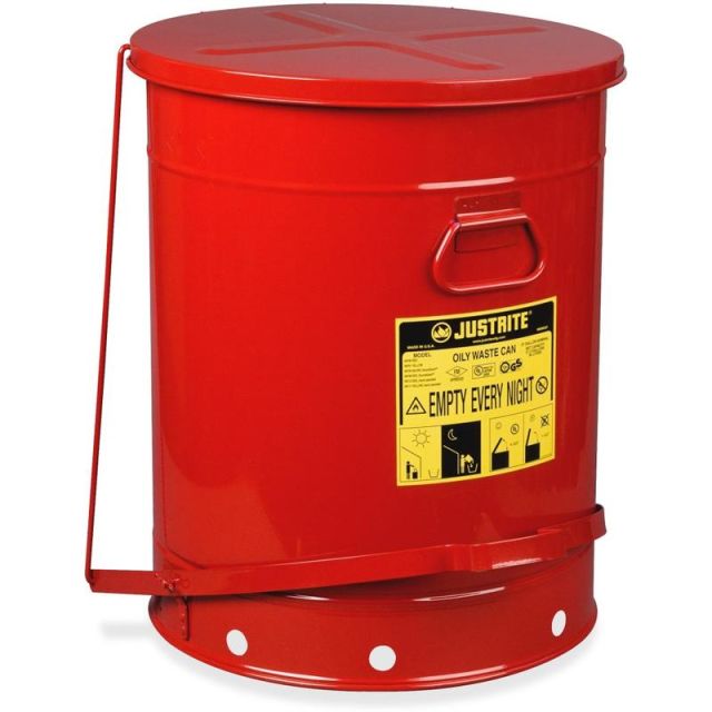 Just Rite Oily Waste Can With Lever, 21-Gallon, 23 7/16inH x 18 3/8in Diameter, Red MPN:09700