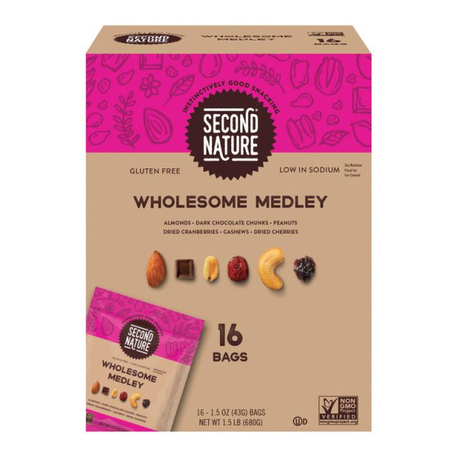 Second Nature Wholesome Medley Mixed Nuts, 1.5 Oz, Pack Of 16 Bags (Min Order Qty 2) MPN:8719