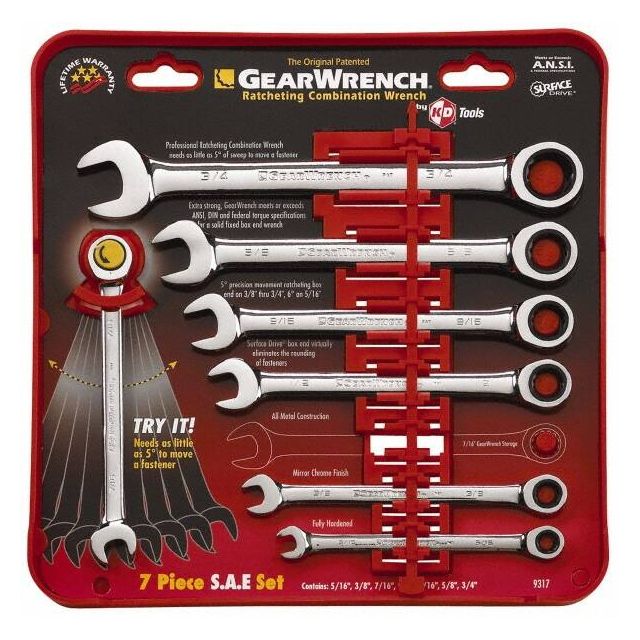 Combination Wrench Set: 7 Pc, 10 mm 12 mm 13 mm 14 mm 15 mm 18 mm & 8 mm Wrench, Metric MPN:9417