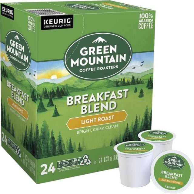 Green Mountain Coffee Roasters Breakfast Blend Coffee K-Cups - Compatible with K-Cup Brewer - Caffeinated - Light Roast - 4 Cartons / 24 Pods per Carton MPN:6520CT