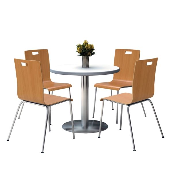 KFI Studios Jive Round Pedestal Table With 4 Stacking Chairs, 29inH x 36inW x 36inD, Natural/Crisp Linen MPN:810389024951