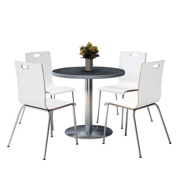 KFI Studios Jive Round Pedestal Table With 4 Stacking Chairs, 29inH x 36inW x 36inD, White/Graphite Nebula MPN:810389025026
