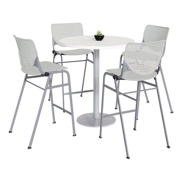 KFI Studios KOOL Round Pedestal Table With 4 Stacking Chairs, White/Light Gray MPN:811774036719