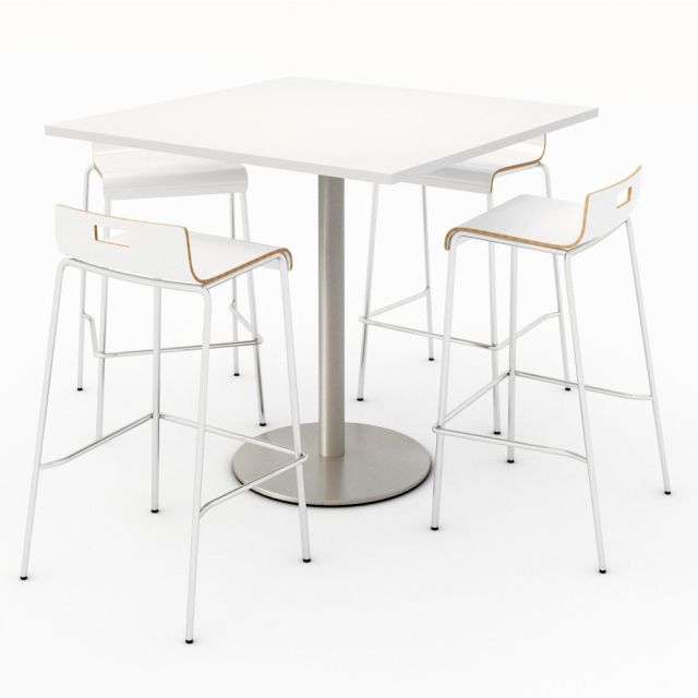 KFI Studios Square Bistro Pedestal Table With 4 Stacking Bar Stools, White MPN:811774039918