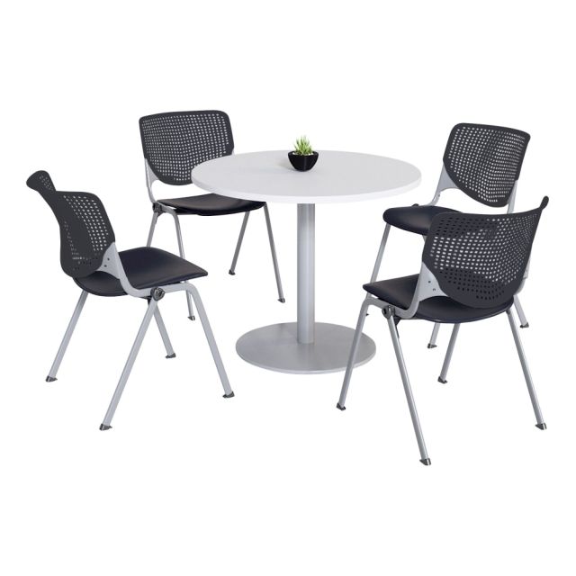 KFI Studios KOOL Round Pedestal Table With 4 Stacking Chairs, White/Black MPN:811774036696