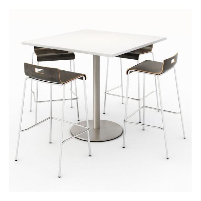 KFI Studios Square Bistro Pedestal Table With 4 Stacking Bar Stools, Designer White/Espresso MPN:811774039901