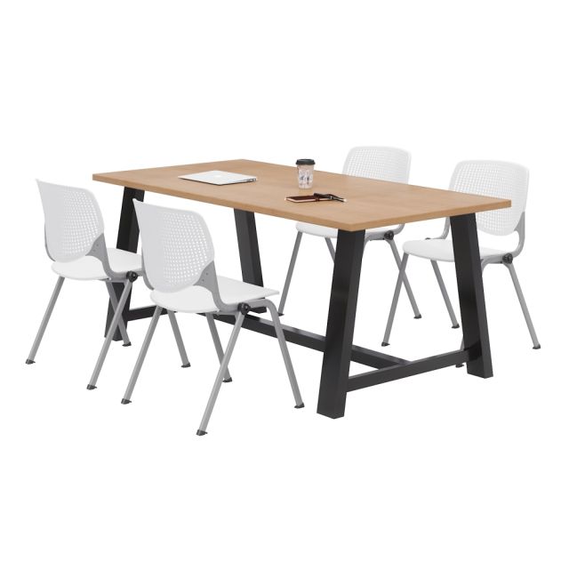 KFI Studios Midtown Table With 4 Stacking Chairs, 30inH x 36inW x 72inD, Kensington Maple/White MPN:840031900456
