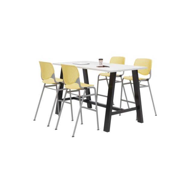 KFI Midtown Bistro Table With 4 Stacking Chairs, 41inH x 36inW x 72inD, Designer White/Yellow MPN:840031900586