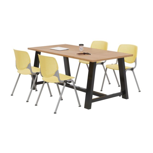 KFI Studios Midtown Table With 4 Stacking Chairs, Kensington Maple/Yellow MPN:840031900470