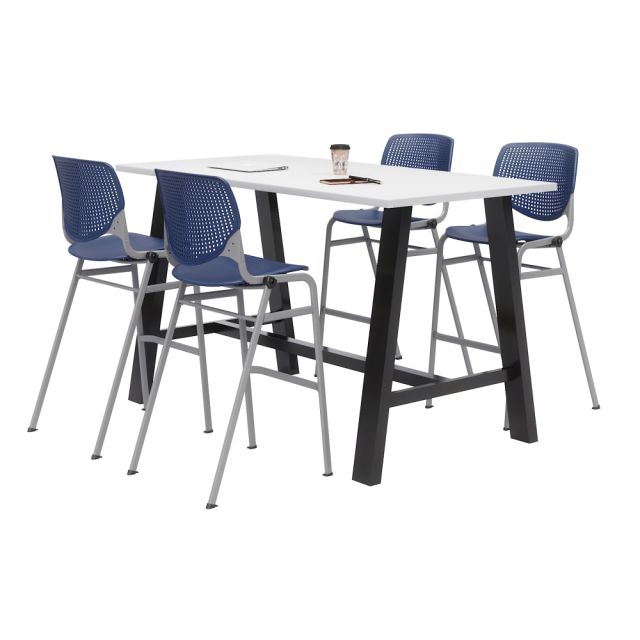 KFI Midtown Bistro Table With 4 Stacking Chairs, 41inH x 36inW x 72inD, Designer White/Navy MPN:840031900548