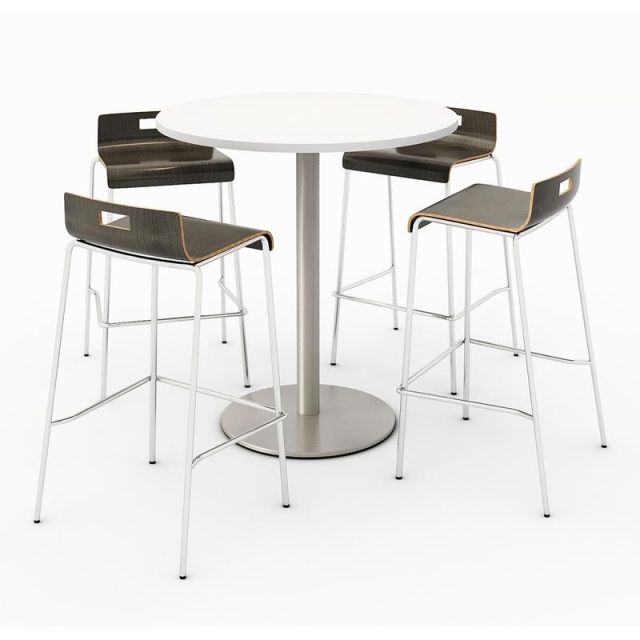 KFI Studios Round Bistro Pedestal Table With 4 Stacking Bar Stools, Designer White/Espresso MPN:840031900111