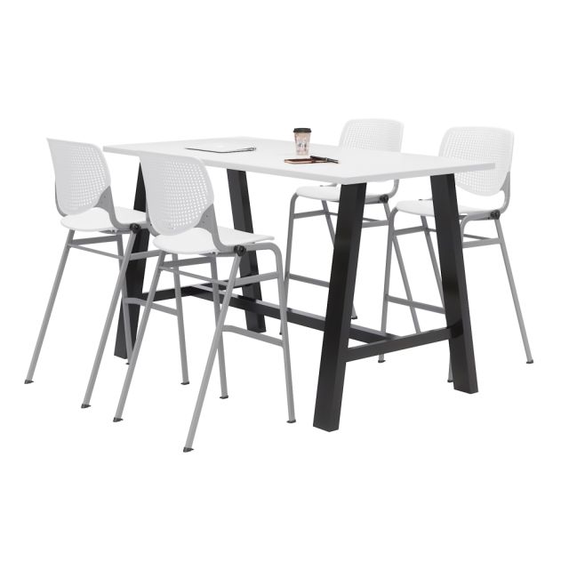 KFI Midtown Bistro Table With 4 Stacking Chairs, 41inH x 36inW x 72inD, Designer White/White MPN:840031900562