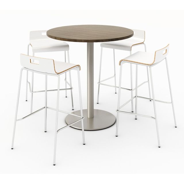 KFI Studios Round Bistro Pedestal Table With 4 Stacking Bar Stools, Studio Teak/Natural MPN:840031900142