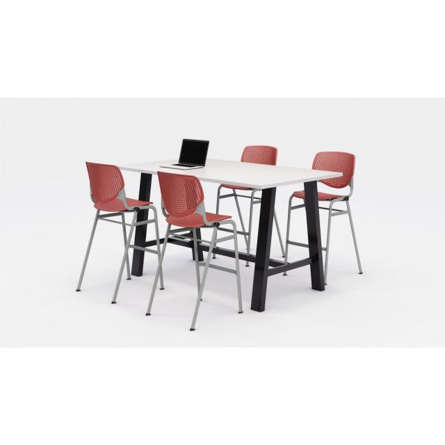 KFI Midtown Bistro Table With 4 Stacking Chairs, 41inH x 36inW x 72inD, Designer White/Coral Orange MPN:840031900647