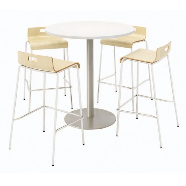 KFI Studios Round Bistro Pedestal Table With 4 Stacking Bar Stools, Designer White/Natural MPN:840031900104
