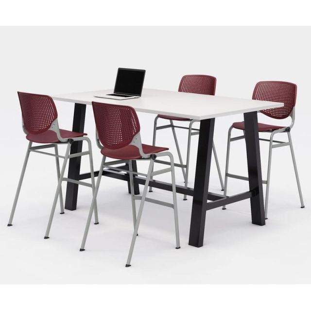 KFI Midtown Bistro Table With 4 Stacking Chairs, 41inH x 36inW x 72inD, Designer White/Burgundy MPN:840031900555