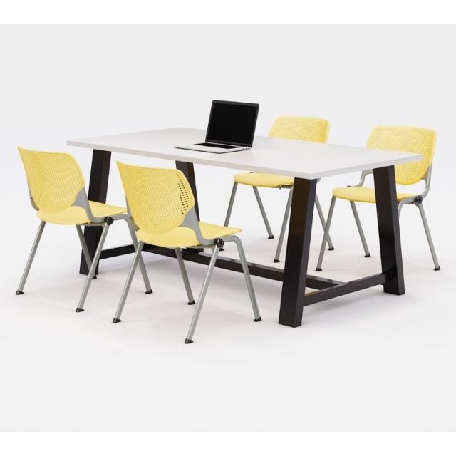 KFI Studios Midtown Table With 4 Stacking Chairs, 30inH x 36inW x 72inD, Designer White/Yellow MPN:840031900289