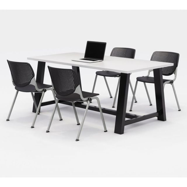 KFI Studios Midtown Table With 4 Stacking Chairs, 30inH x 36inW x 72inD, Designer White/Black MPN:840031900272