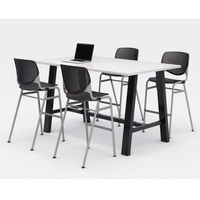 KFI Midtown Bistro Table With 4 Stacking Chairs, 41inH x 36inW x 72inD, Designer White/Black MPN:840031900579
