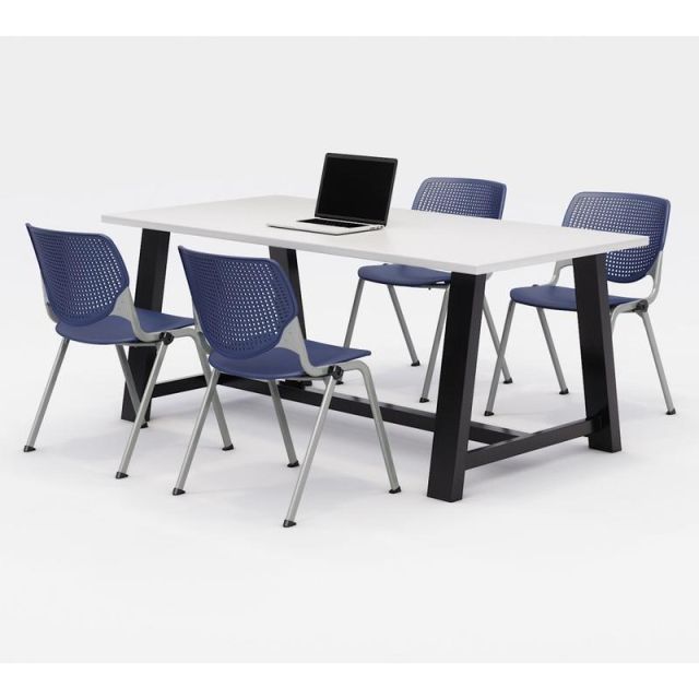 KFI Studios Midtown Table With 4 Stacking Chairs, 30inH x 36inW x 72inD, Designer White/Navy MPN:840031900241