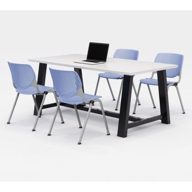 KFI Studios Midtown Table With 4 Stacking Chairs, 30inH x 36inW x 72inD, Designer White/Peri Blue MPN:840031900326
