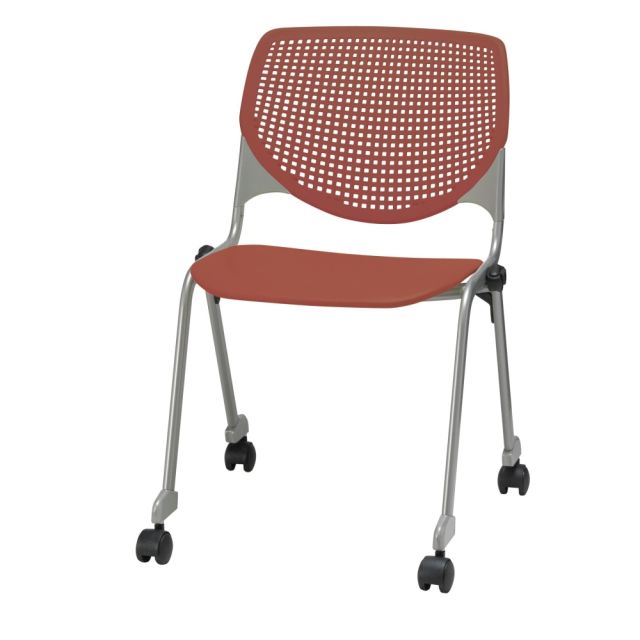 KFI Studios KOOL Stacking Chair With Casters, Coral/Silver MPN:CS2300-P41