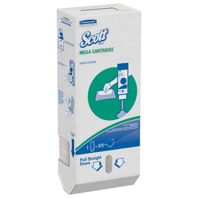 Scott Mega Cartridge 1-Ply Napkins, 6-1/2in x 8-7/16in, White, 180 Per Pack, Case Of 6 Packs MPN:98908