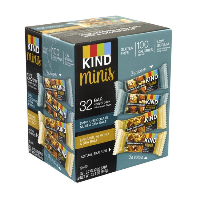 KIND Minis Dark Chocolate Nuts & Sea Salt and Caramel Almond & Sea Salt Variety, 0.7 oz, 32 Count (Min Order Qty 2) MPN:25938