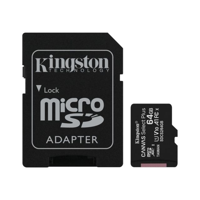 Kingston Canvas Select Plus SDCS2 64 GB Class 10/UHS-I (U1) microSDXC - 2 Pack - 100 MB/s Read - Lifetime Warranty (Min Order Qty 4) MPN:SDCS2/64GB-2P1A