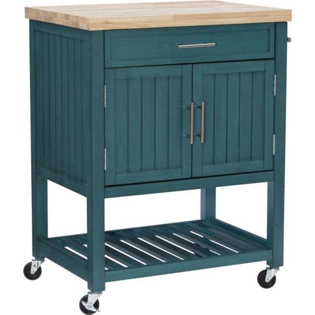 Powell Emma 33-1/2inH x 28inW x 20-1/4inD Kitchen Cart, Teal/Natural MPN:ODP2243