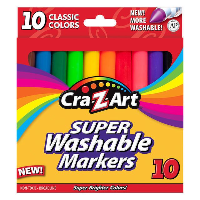 Cra-Z-Art Classic Super Washable Markers, Broad Tip, Assorted Barrel, Assorted Ink, Pack Of 10 Markers (Min Order Qty 19) MPN:10002-24