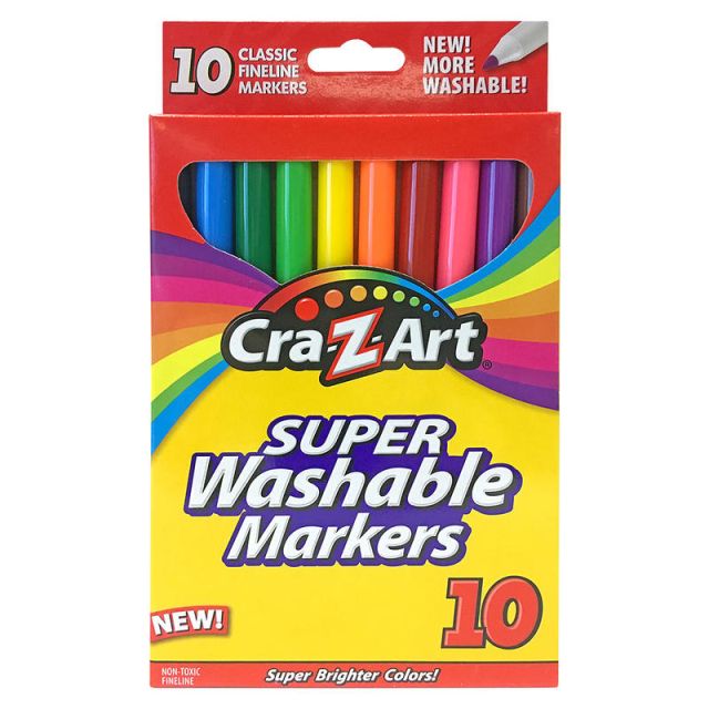 Cra-Z-Art Super Washable Markers, Fine Tip, Assorted Barrel, Assorted Ink, Pack Of 10 Markers (Min Order Qty 26) MPN:10161-48