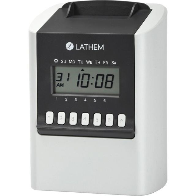 Lathem Calculating Electronic Time Clock, 100 Employees, 6-15/16inH x 5-1/4inW x 9-5/8inD, Gray, 700E MPN:700E